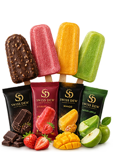 Chocolate, strawberry, mango and green apple frozen bars