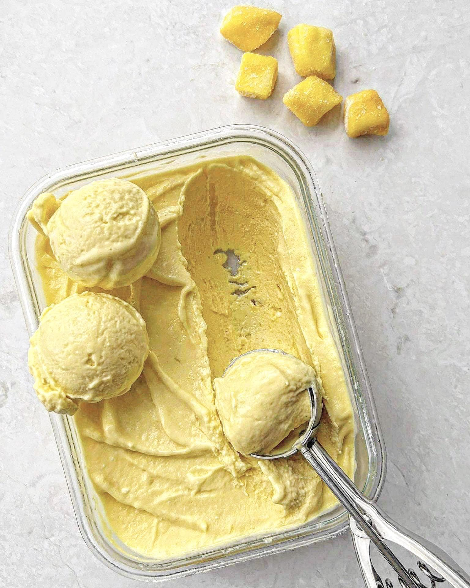 Scoops of mango ice cream