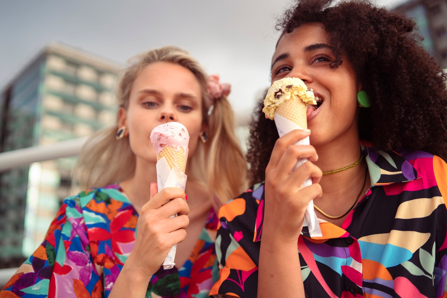 Friends sharing a sweet moment with Swiss Dew ice cream
